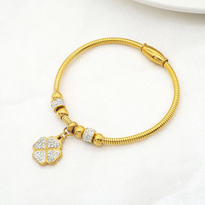 Women Girl 18k Gold Plated Stainless Steel Bangle Charm Bracelets