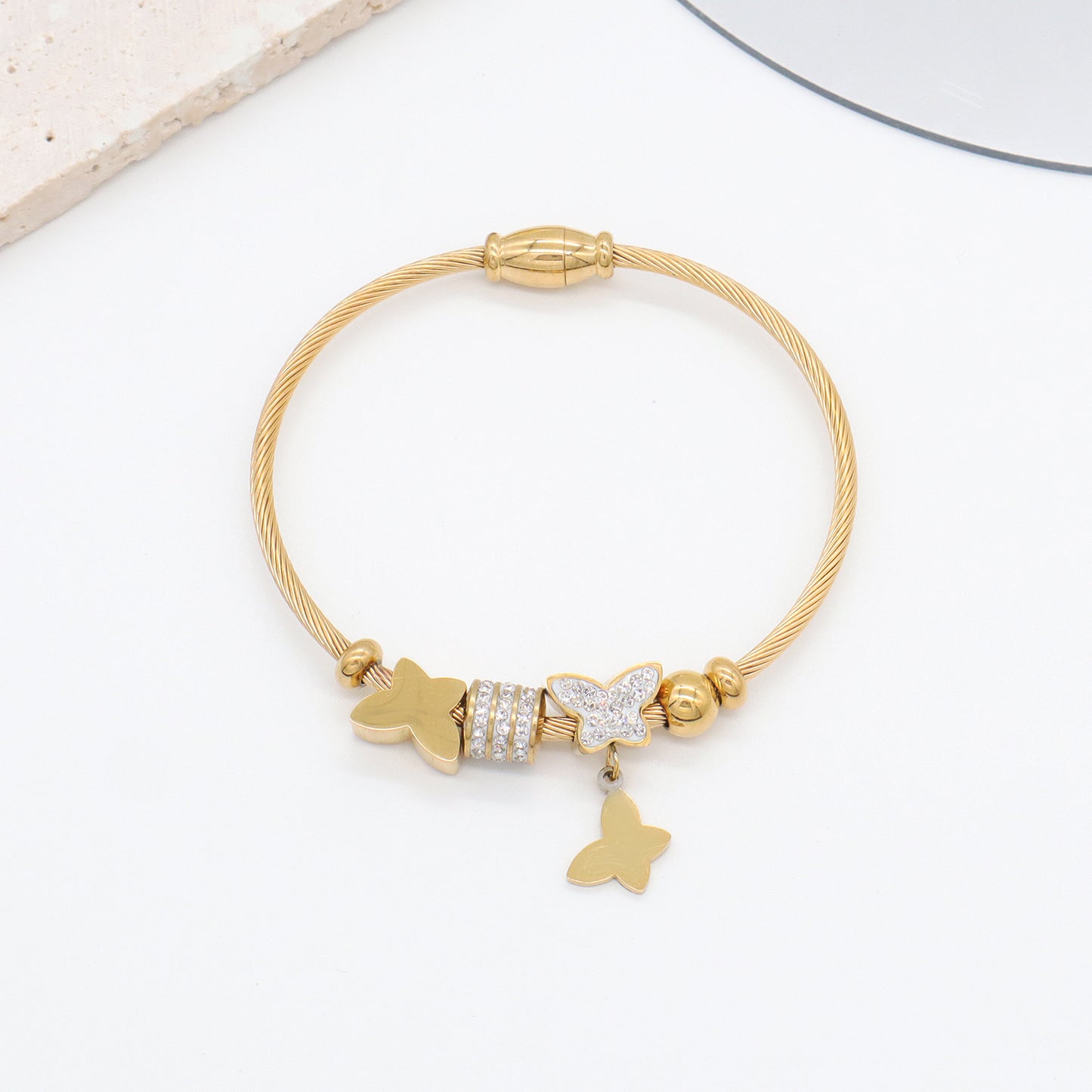 Trendy Jewelry Women Stainless Steel Bangle Gold Plated Charm Bracelet