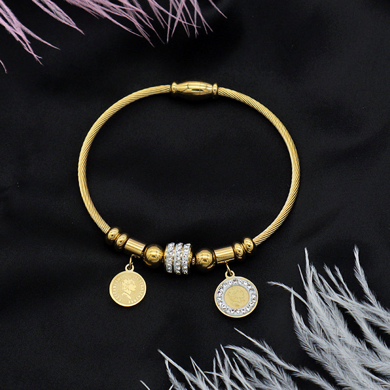 High PVD plated quality 18k gold plated women stainless steel bangle charm bracelet
