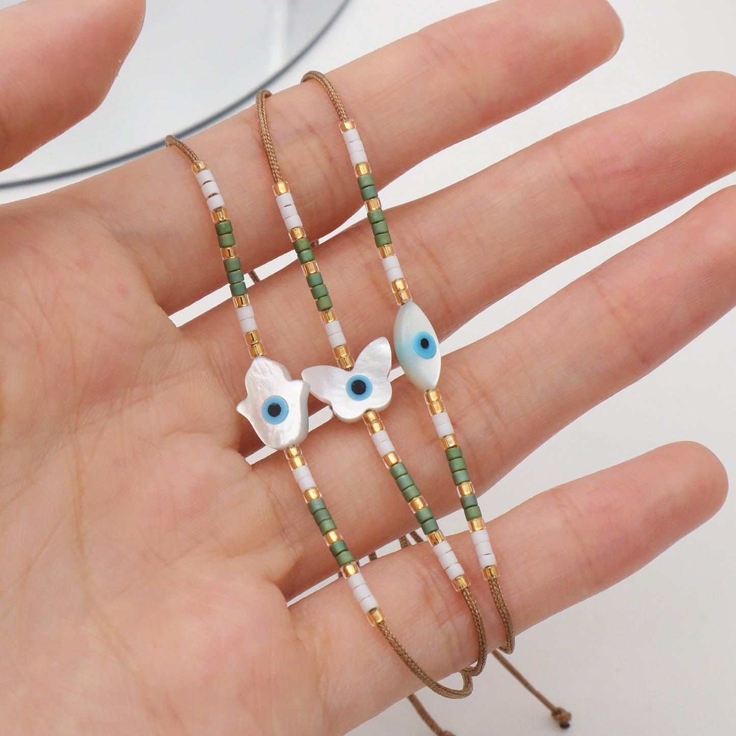 Various Custom Butterfly Flower Heart Eye Shell Charm Miyuki Bracelet Jewelry Handmade Adjustable Miyuki Bead Evil Eyes Bracelet