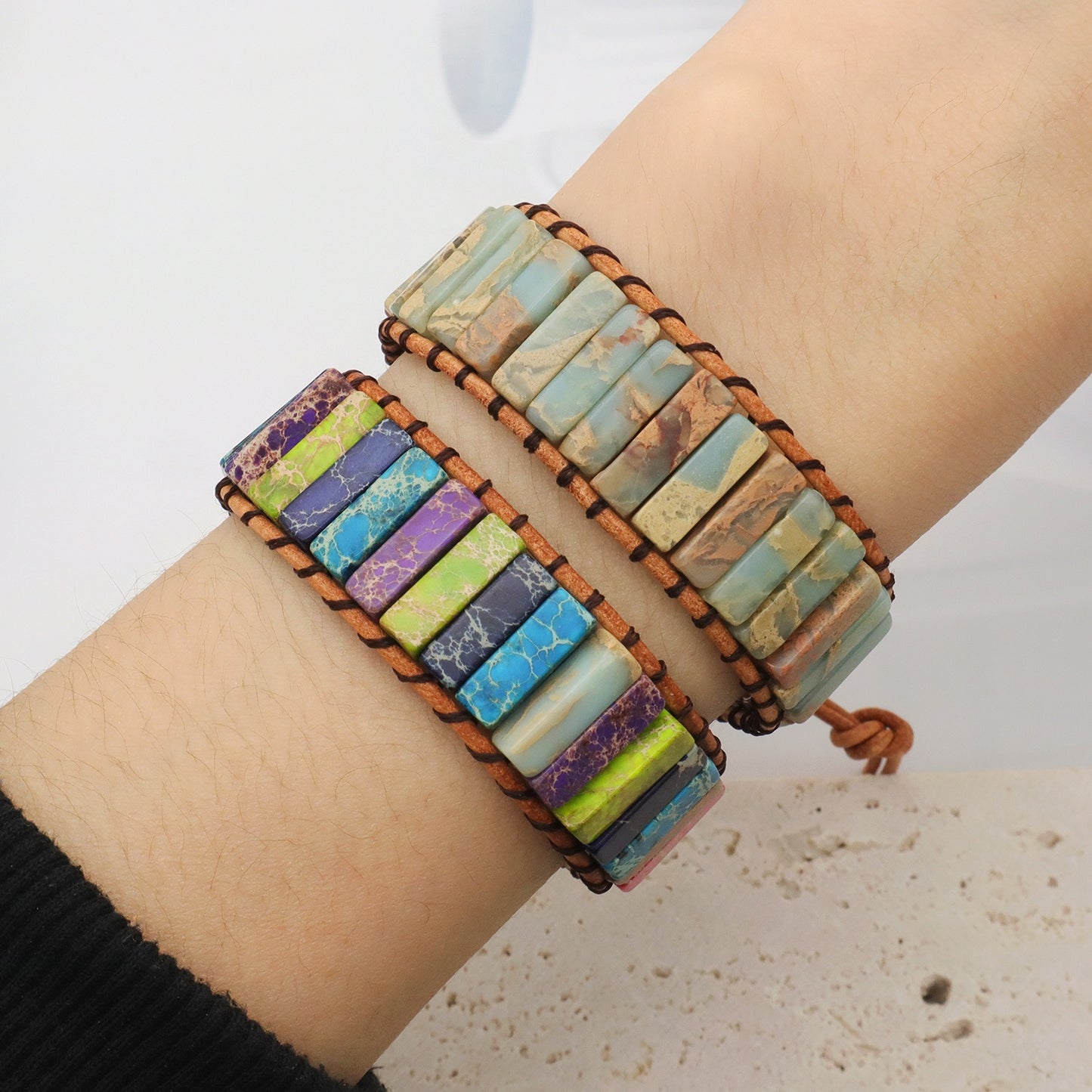 Personality Custom Natural Stone Jewelry Bracelet Bangle Adjustable Handmade Braided Rope Natural Stone Bracelet for Women