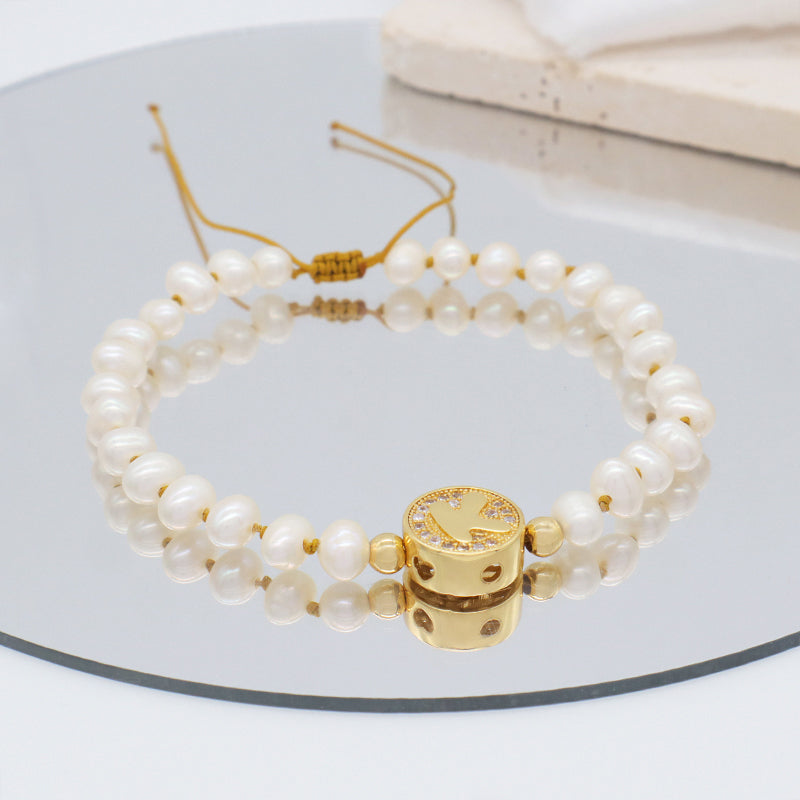 Fashionable Wholesale Custom Gold Plated Initial Charm Bracelet Jewelry Handmade Adjustable Fresh Water Pearl Bracelet For Women