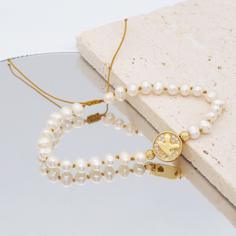 Fashionable Wholesale Custom Gold Plated Initial Charm Bracelet Jewelry Handmade Adjustable Fresh Water Pearl Bracelet For Women