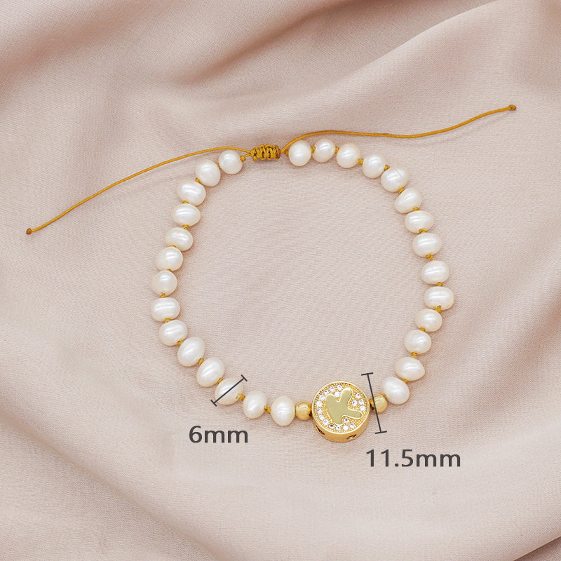 Fashionable Wholesale Custom Gold Plated Initial Charm Bracelet Jewelry Handmade Adjustable Fresh Water Pearl Bracelet For Women