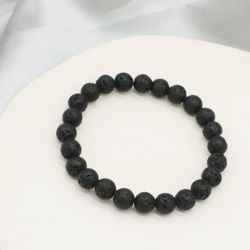 Simple Design China Factory Manufacture Fashion Custom OEM 8mm Elastic Natural Stone Handmade Black Lave Beads Men Bracelet