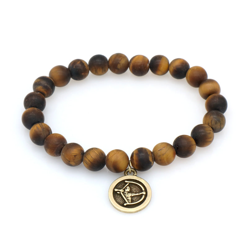 8mm Natural Stone Customized Handmade Gold Plated Sagittarius Libra Charm Australia Jade Amazonite Turquoise Tiger Eye Bracelet