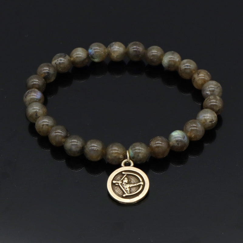 Handmade Natural Stone Custom Gold Plated Sagittarius Libra Charm Mookaite Pink Aventurine Eagle Eye Agate Labradorite Bracelet