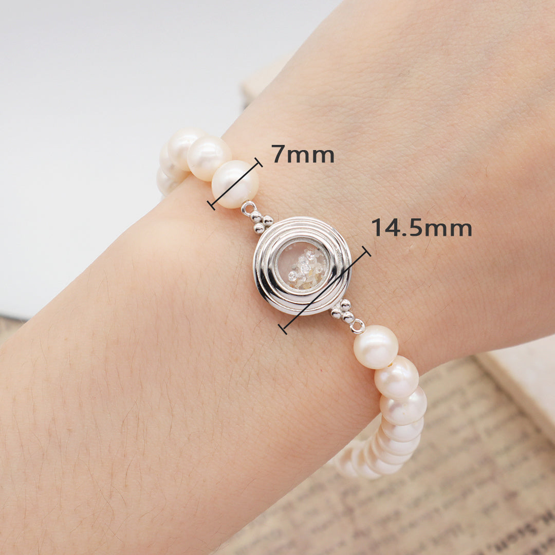 Newest Fashion China Factory Wholesale Manufacture Customized CZ Round Glass Mirror Sand 925 Sterling Silver Charm Fresh Water Pearl Beads Bracelet For Women Gift