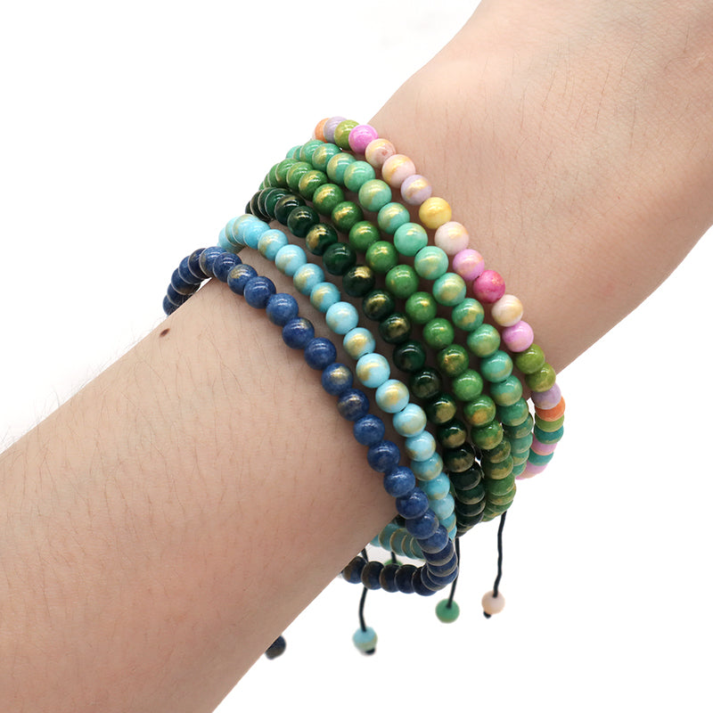 New Bulk Sale Fashion Handmade Customized Adjustable 4mm Natural Colorful Jade Beads Cord Braided Macrame Bracelet For Women Men