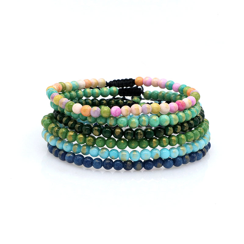 New Bulk Sale Fashion Handmade Customized Adjustable 4mm Natural Colorful Jade Beads Cord Braided Macrame Bracelet For Women Men