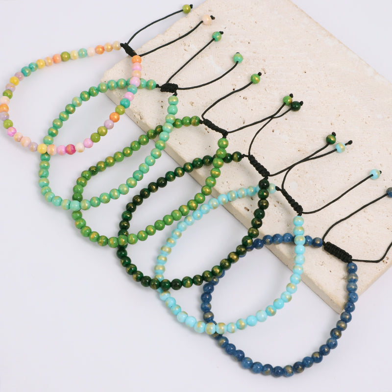 New Bulk Sale Fashion Handmade Customized Adjustable 4mm Natural Colorful Jade Beads Cord Braided Macrame Bracelet For Women Men