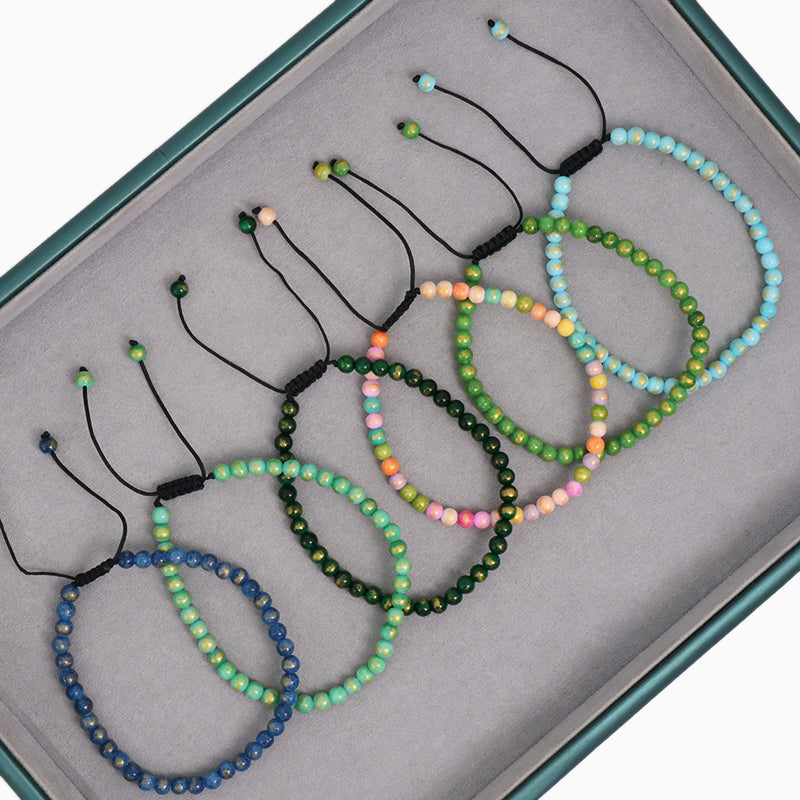 New Bulk Sale Fashion Handmade Customized Adjustable 4mm Natural Colorful Jade Beads Cord Braided Macrame Bracelet For Women Men