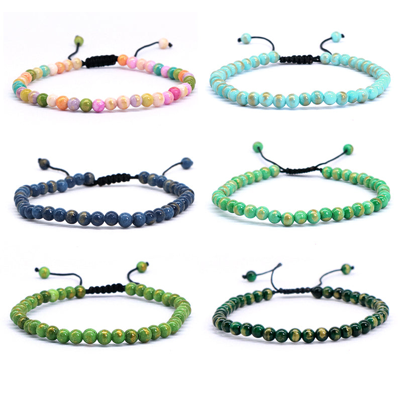 New Bulk Sale Fashion Handmade Customized Adjustable 4mm Natural Colorful Jade Beads Cord Braided Macrame Bracelet For Women Men