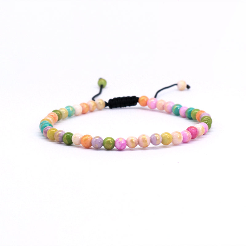 New Bulk Sale Fashion Handmade Customized Adjustable 4mm Natural Colorful Jade Beads Cord Braided Macrame Bracelet For Women Men