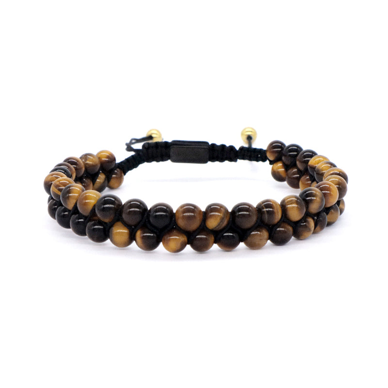 Custom Stainless Steel Logo Handmade Woven Cord 6mm Natural Colorful Jade Gemstone Double Layer Macrame mens tiger eyes Bracelet