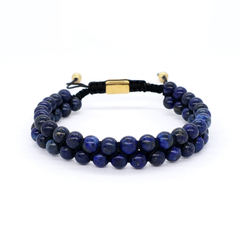 Custom Mens Women Stainless Steel Logo Handmade Woven Double Layer Macrame 6mm Colorful Jade Natural Lapis Turquoise Bracelet