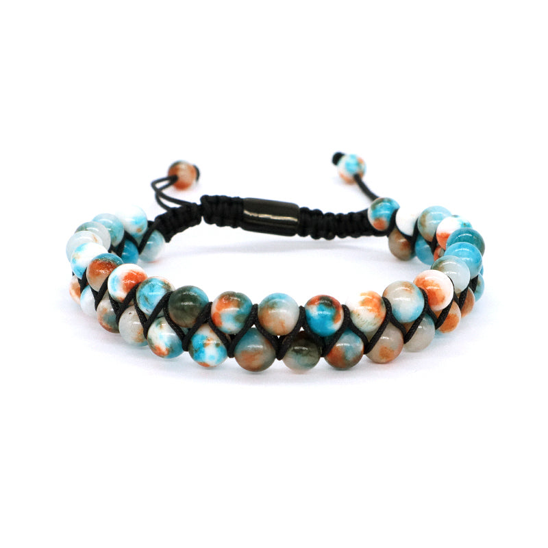 New Color Women Men 6mm Colorful Jade Beads Natural Stone Gemstone Stainless Steel Custom Logo Woven Macrame Adjustable Bracelet