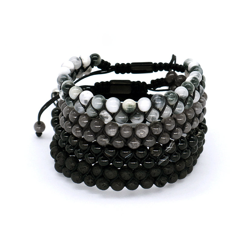 Double Layer Handmade Custom Stainless Steel Logo Woven Macrame Natural Stone 6mm Colorful Jade Agate Lava Beads Men Bracelet