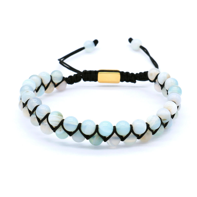 Fashion Classic Design Natural Stone Handmade Woven Cord Custom 6mm Colorful Jade Beads Double Layer Macrame Friendship Bracelet