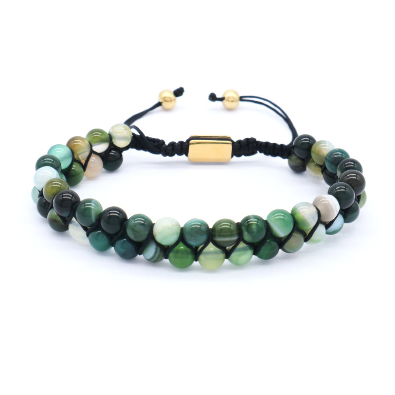 New Custom Stainless Steel Logo Natural Stone Handmade Braided 6mm Colorful Jade Beads Macrame Friendship Bracelets Women Men