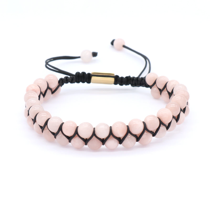 Wholesale Pink Women High Quality Fashion Natural 6mm Colorful Jade Bead Stainless Steel Custom Logo Macrame Adjustable Bracelet