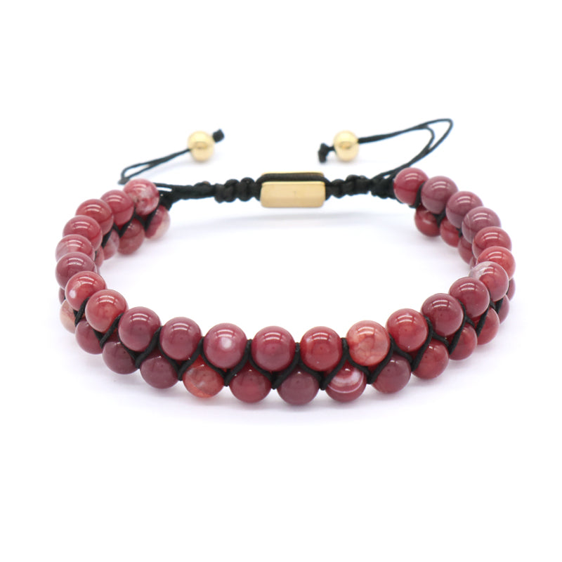 Double Layer Custom Stainless Steel Logo Handmade Natural Braided Adjustable 6mm Colorful Jade Beads Macrame Bracelets For Women