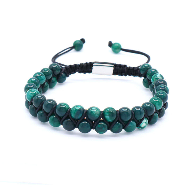 Handmade New Custom Stainless Steel Logo Natural Stone Woven Braided 6mm Colorful Jade Beads Macrame Bracelet Jewelry Women Men