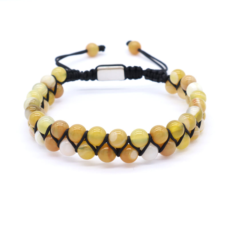 Custom Stainless Steel Logo Friendship Women Men Adjustable Handmade Natural Braided 6mm Colorful Jade Beads Macrame Bracelets