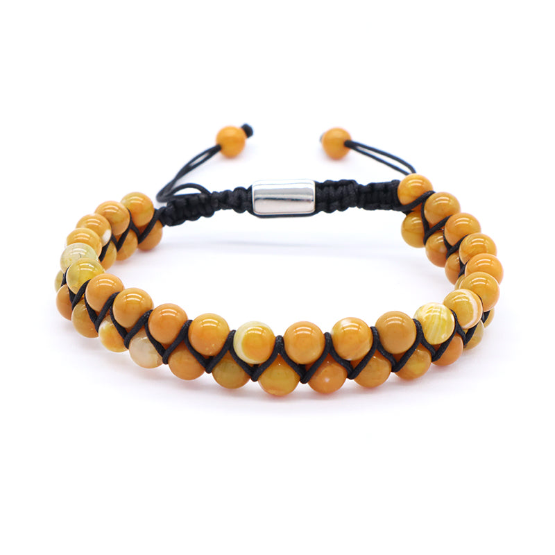 Wholesale Natural Stone Handmade Braided Custom Stainless Steel Logo Woven 6mm Colorful Jade Bead Macrame Bracelet For Women Men