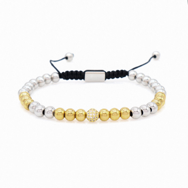 Wholesale Custom Adjustable Braided Cord CZ 4mm 6mm Gold Plated Handmade Stainless Steel Beaded Macrame Bracelet For Men Women