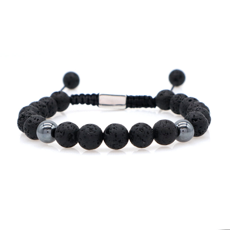 Handmade Woven Macrame CZ Beads Jewelry Custom Stainless Steel Logo 8mm Hematite Natural Stone Bead Blue Tiger Eyes Men Bracelet
