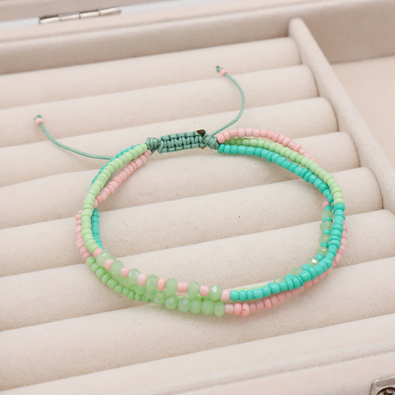 Fashion Bohemian Style Women Jewelry Gift Colorful Glass Beads Three Layer Adjustable Handmade 3mm Seed Beaded Macrame Bracelet