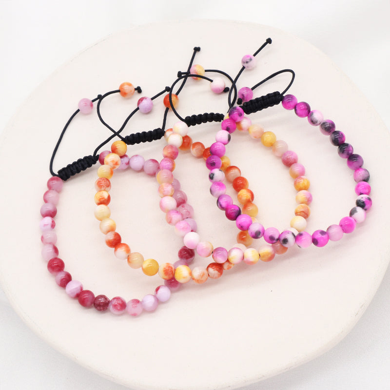 Friendship Customized Jewelry Various Handmade Braided Woven Cord 6mm Natural Colorful Jade Beads Men Women Macrame Bracelet