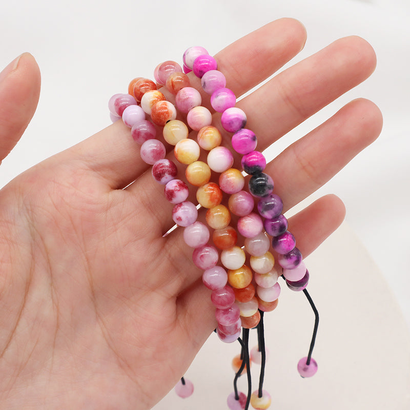 Friendship Customized Jewelry Various Handmade Braided Woven Cord 6mm Natural Colorful Jade Beads Men Women Macrame Bracelet
