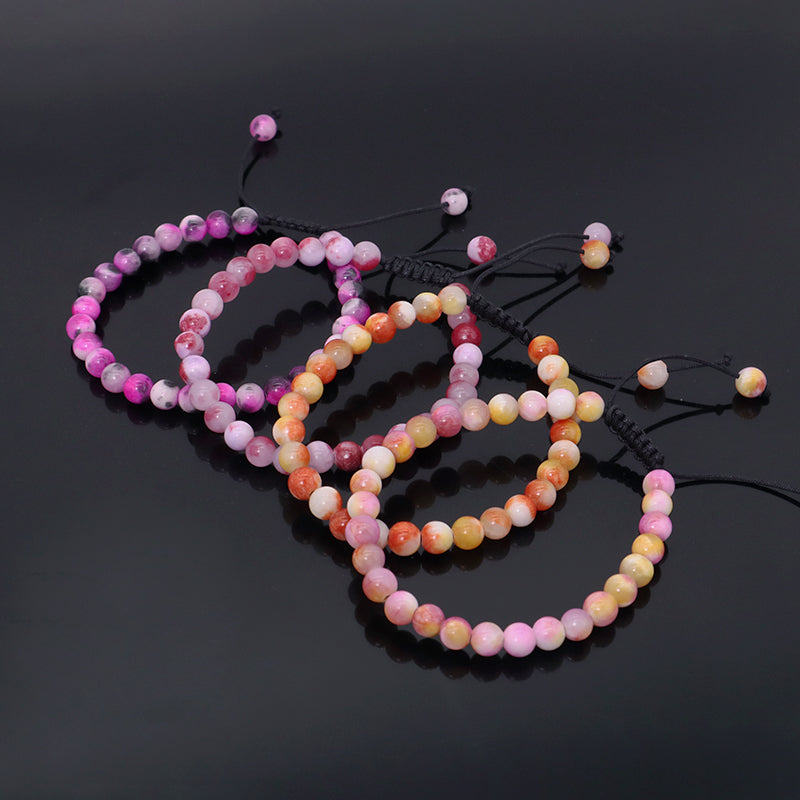 Friendship Customized Jewelry Various Handmade Braided Woven Cord 6mm Natural Colorful Jade Beads Men Women Macrame Bracelet