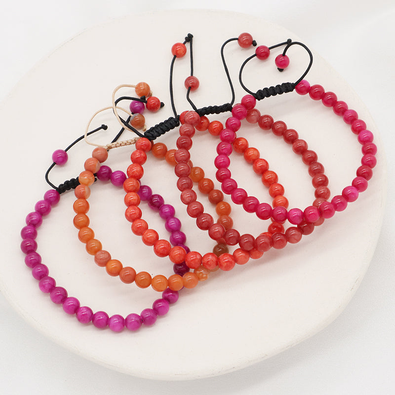 New Arrival Custom Fashion Handmade 6mm Natural Colorful Jade Bead Adjustable Woven Braided Friendship Macrame Bracelet For Women