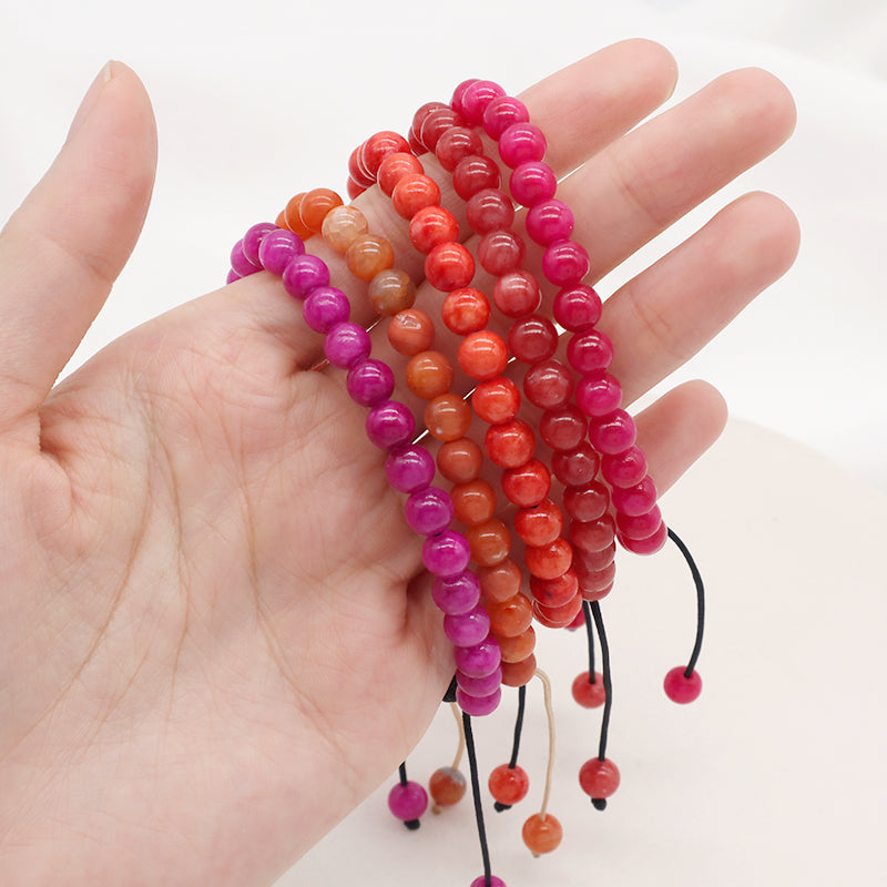 New Arrival Custom Fashion Handmade 6mm Natural Colorful Jade Bead Adjustable Woven Braided Friendship Macrame Bracelet For Women