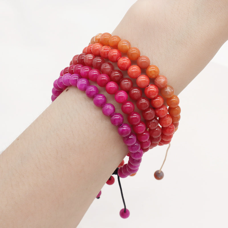 New Arrival Custom Fashion Handmade 6mm Natural Colorful Jade Bead Adjustable Woven Braided Friendship Macrame Bracelet For Women