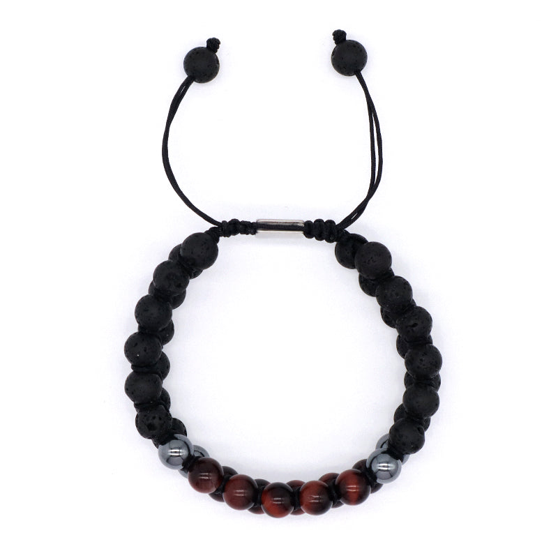 Handmade Braided Woven Cord Custom Stainless Steel Logo Men Natural Stone 8mm Tiger eyes Lava Beads Friendship Macrame Bracelet