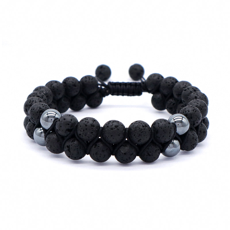 Handmade Braided Woven Cord Friendship Custom Various Color 8mm Natural Stone Tiger eyes Black Lava Beads Macrame Men Bracelet