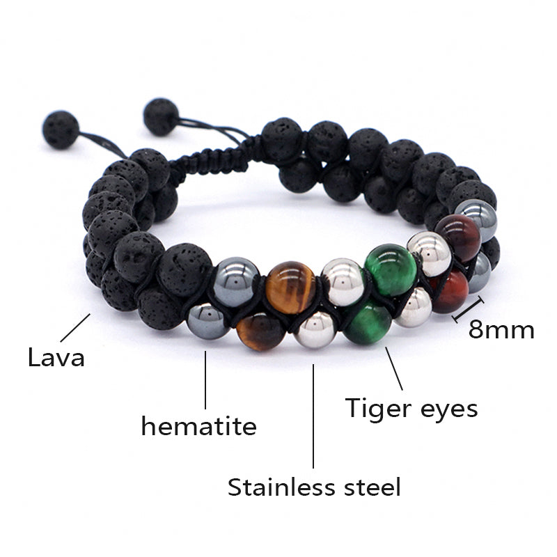 New Design Custom Mix Color Adjustable 8mm Tiger Eye Black Lave Beads Natural Stone Handmade Woven Men Jewelry Macrame Bracelet