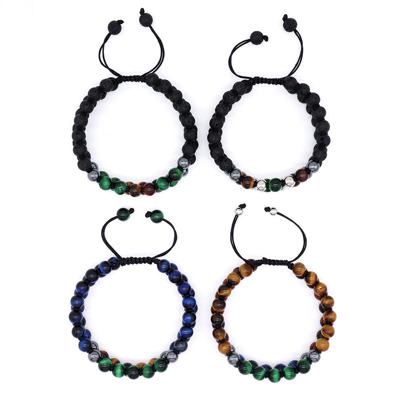 New Design Custom Mix Color Adjustable 8mm Tiger Eye Black Lave Beads Natural Stone Handmade Woven Men Jewelry Macrame Bracelet