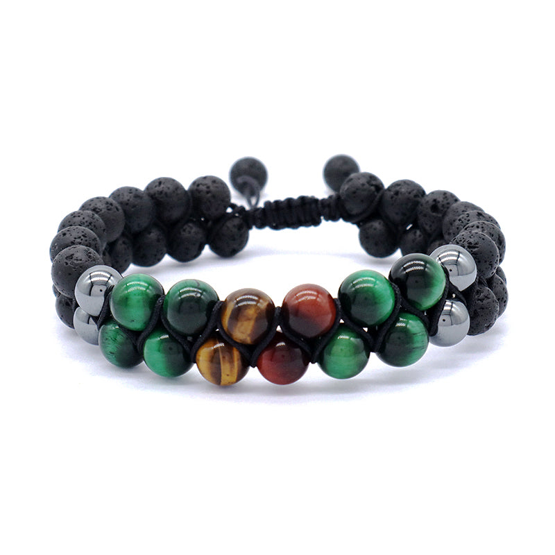 New Design Custom Mix Color Adjustable 8mm Tiger Eye Black Lave Beads Natural Stone Handmade Woven Men Jewelry Macrame Bracelet