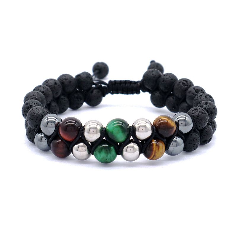 New Design Custom Mix Color Adjustable 8mm Tiger Eye Black Lave Beads Natural Stone Handmade Woven Men Jewelry Macrame Bracelet