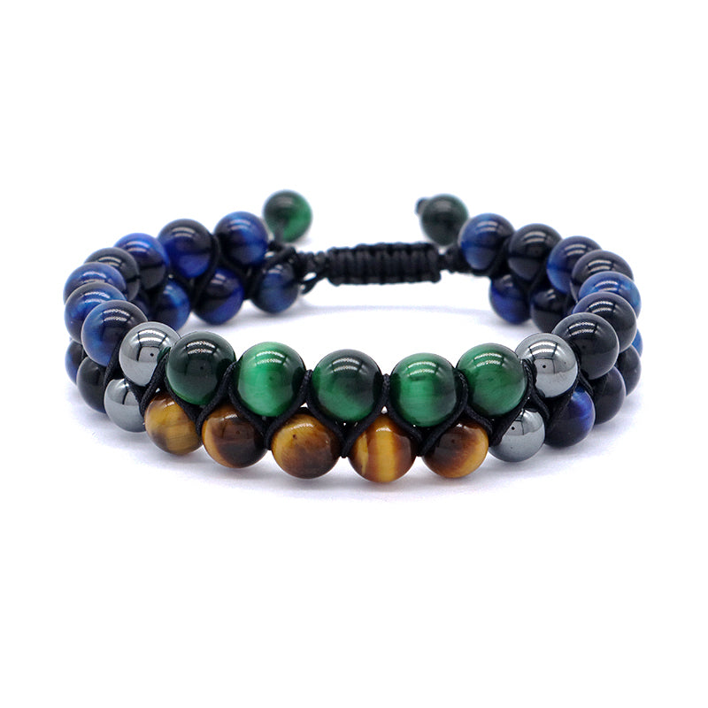 New Design Custom Mix Color Adjustable 8mm Tiger Eye Black Lave Beads Natural Stone Handmade Woven Men Jewelry Macrame Bracelet