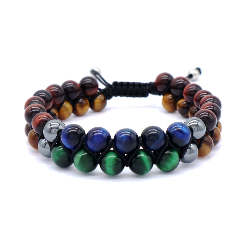 New Design Custom Mix Color Adjustable 8mm Tiger Eye Black Lave Beads Natural Stone Handmade Woven Men Jewelry Macrame Bracelet