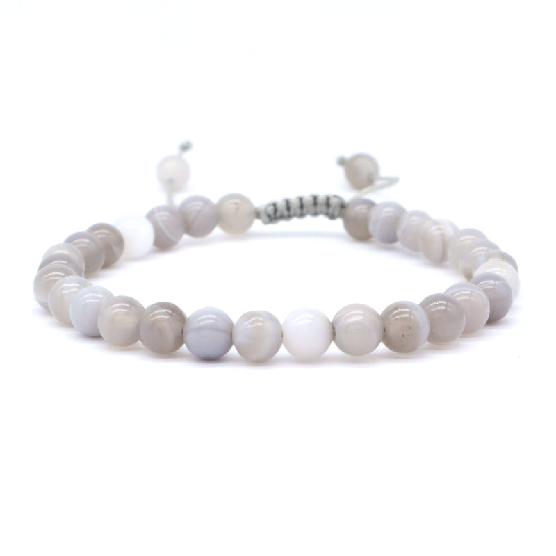 Custom Friendship Jewelry Fashion Woven Braided Handmade 6mm Natural Stone Striped Agate Women Men Adjustable Macrame Bracelet