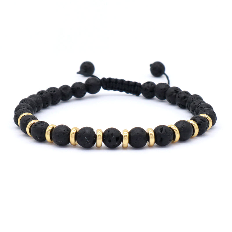 Customized Handmade Gold Plated Charm 6mm Healing Energy Gemstone Macrame Natural Stone Amazon Marine Agate Black Lava Bracelet