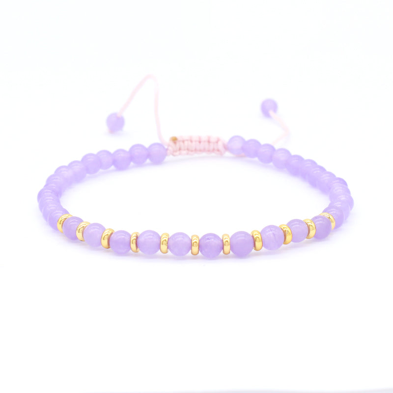 Wholesale Pink Lady OEM Custom China Factory Handmade Adjustable Braided Macrame 4mm Colorful Jade Beads Natural Stone Bracelet