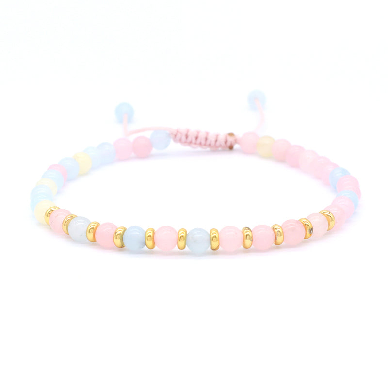 OEM Adjustable Handmade Woven Macrame 4mm Clear Quartz Watermelon Rhodochrosite Morgan Beads Healing Natural Stone Bracelet